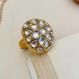 Abdesigns Magnificent Polki Studded Gold Plated Ring-image-25