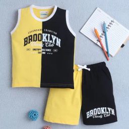 Bumzee Boys Yellow Cotton Color Block Tshirt and Shorts-picture-7
