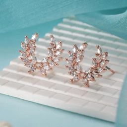 Aatmana Rose Gold Plated Statement CZ Studded Stud Earrings for Women-3