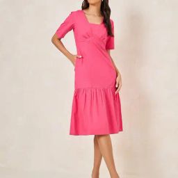 Styli Dark Pink Regular Fit A Line Dress-image-58