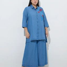 Diza by Westside Blue Embroidered High-Low Denim Kurta-picture-37
