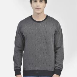Crimsoune Club Navy Blue Regular Fit Self Pattern Sweatshirt-17