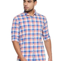 Basics Pink & Blue Cotton Slim Fit Checks Shirt-picture-3
