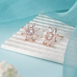 Aatmana Rose Gold Plated Statement CZ-Studded Floral Stud Earrings for Women-4