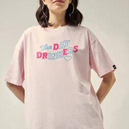 Bewakoof Pink Oversized Graphic T-Shirt-image-34