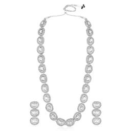 Peora Silver Plated White Kundan & Cubic Zirconia Long Necklace Earrings Set image 2