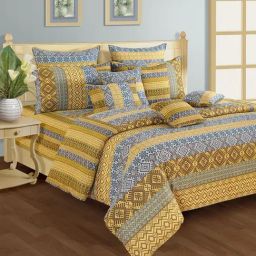 Swayam Yellow Cotton Motif Double Bed Sheets 2 Pillow Covers-image-9