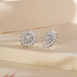 Aatmana Silver Statement Rhodium Plated CZ-Studded Floral Stud Earrings for Women-0