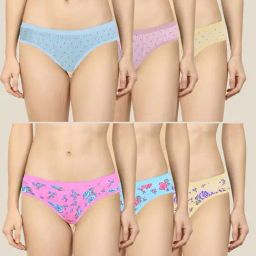 AROUSY Pink & Blue Printed Bikini Panties - Pack Of 6-image-94