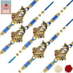 MEIRA JEWELLERY Set Of 5 Rakhi With Roli Chawal & Greetings Card Set-image-61