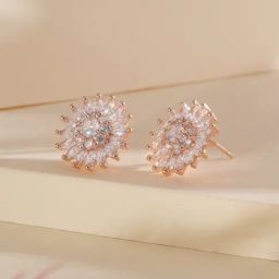 Aatmana Rose Gold Plated Statement CZ-Studded Floral Stud Earrings for Women-5