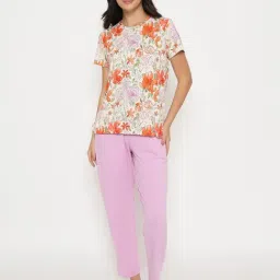 Madame M Secret Lavender Regular Fit Floral Print Night Suit-image-86