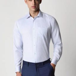 Van Heusen Blue Cotton Regular Fit Checks Shirt-image-78