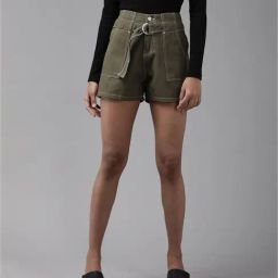 KASSUALLY Green Cotton Relaxed Fit Shorts-image-26