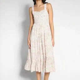 American Eagle Outfitters White Cotton Floral Print Midi Dress-image-18