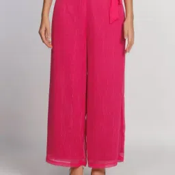 Zink London Pink Regular Fit High Rise Palazzos-image-76