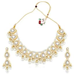 Peora Gold Plated White Crystal Necklace Earrings Set-27