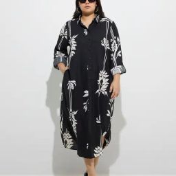 Gia by Westside Black Floral Design Shirt Dress-image-87