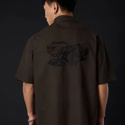 The Souled Store Oversized Kung Fu Panda Embroidered Pure Cotton Casual Zipper Shirt-image-3