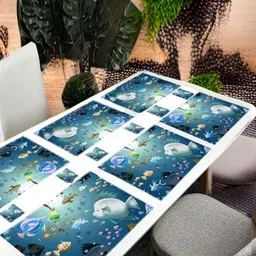 REVEXO 6Pc Blue & White Printed Rectangle Costers & Table Placemats-47