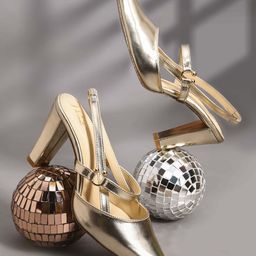 JM Looks Metallic Slingback Block Heel Sandals-image-70