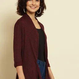 Trend Arrest Abstract Printed Roll-Up Sleeves Open-Front Shrug image 5
