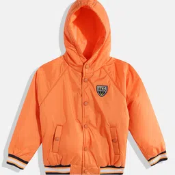 Allen Solly Junior Boys Orange Solid Bomber Jacket-picture-5