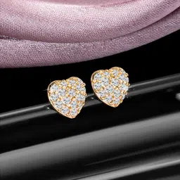 Peora Gold-Plated Cubic Zirconia Studded Heart Shaped Studs With Red Rose image 2