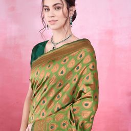DIVASTRI Woven Design Ethnic Motifs Zari Pure Silk Banarasi Saree-image-72