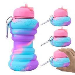 Kuber Industries Blue & Pink Set of 4 Plastic Printed Water Bottle-21
