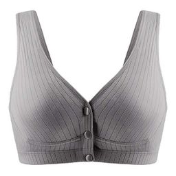 MOMISY Wirefree Cotton Front Button Closure Maternity Nursing Bra - Grey-image-83