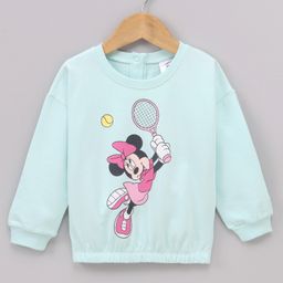 Babyhug Cotton Knit Full Sleeves Drop Shoulder Mini Mouse Printed Sweatshirt With Elasticated Bottom Hem - Sky Blue-image-15