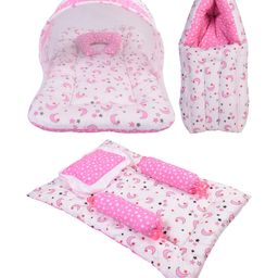 Toddylon Baby Bedding Combo Mattress with Net Sleeping Bag 4 Pcs Gaddi Set - Pink-7
