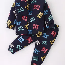 Simply Foam Full Sleeves Winter Night Suit Text Print - Navy Blue-picture-29