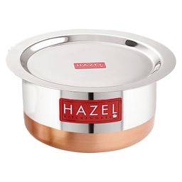 HAZEL Steel Copper Bottom Tope with Lid Copper Bottom Vessels For Cooking Copper Bottom Cooking Utensils Stainless Steel Tope Patila Silver - 1500 ML-image-35