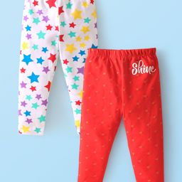 Babyhug Cotton Lycra Full Length Leggings Star & Text Print Pack of 2 - Multicolour-image-42