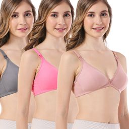 Bella Mama Cotton Blend Non Padded Nursing Bra WIth Eco Jiva Finish Pack Of 3 (Colour May Vary)-24