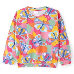 Babyhug 100% Cotton Knit Drop Shoulder Full Baloon Sleeves Sweatshirt with Butterfly Print - Multicolour-image-13