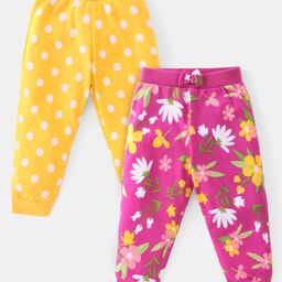 Babyhug Cotton Knit Full Length Lounge Pants with Polka Dot & Floral Print Pack of 2 - Yellow & Pink-image-65