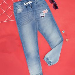 Pantaloons Junior Cotton Elastane Placement Patch Detail Light Washed Jeans - Light Stone Blue-image-53