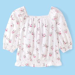 Babyhug Rayon Knit Full Sleeves  Top with  Floral Print - White-image-113