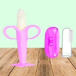 The Cheeky Kidzz Baby Silicone Banana Standing Toothbrush With Soft Bristles Finger Brush For Set Massaging & Cleaning Gums BPA Free (PINK)-image-59