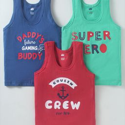 Simply Sinker Knit Sleeveless Vests With Text Print Pack Of 3 - Blue Maroon-image-22