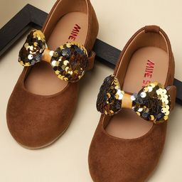 Mine Sole Bow Applique Detailed Sequins Embellished Mary Jane Ballerinas - Dark Brown-image-98