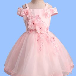 Mark & Mia Woven Cold Shoulder Sleeves Party Dress With Floral Embroidery & Applique - Pink-image-41