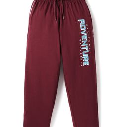 Taeko Single Jersey Knit Full Length Track Pants With Text Print - Maroon-image-58