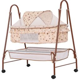 Infanto Eco Baby Cradle Palna, Swing Jhula with Mosquito Net and Storage Basket Portable Foldable and Secure Cradle for Newborn Baby-CC35 BROWN-25