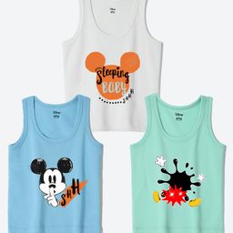 Wear Your Mind Cotton Blend Knit Pack Of 3 Disney Mickey & Friends Featuring Sleeveless Character Printed Vests - Multi Colour-image-33
