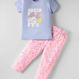 Tango Single Jersey Knit Half Sleeves Night Suit with Fruit Print - Light Blue-picture-13