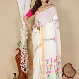 DipDiya Floral Zari Pure Cotton Taant Saree-image-79